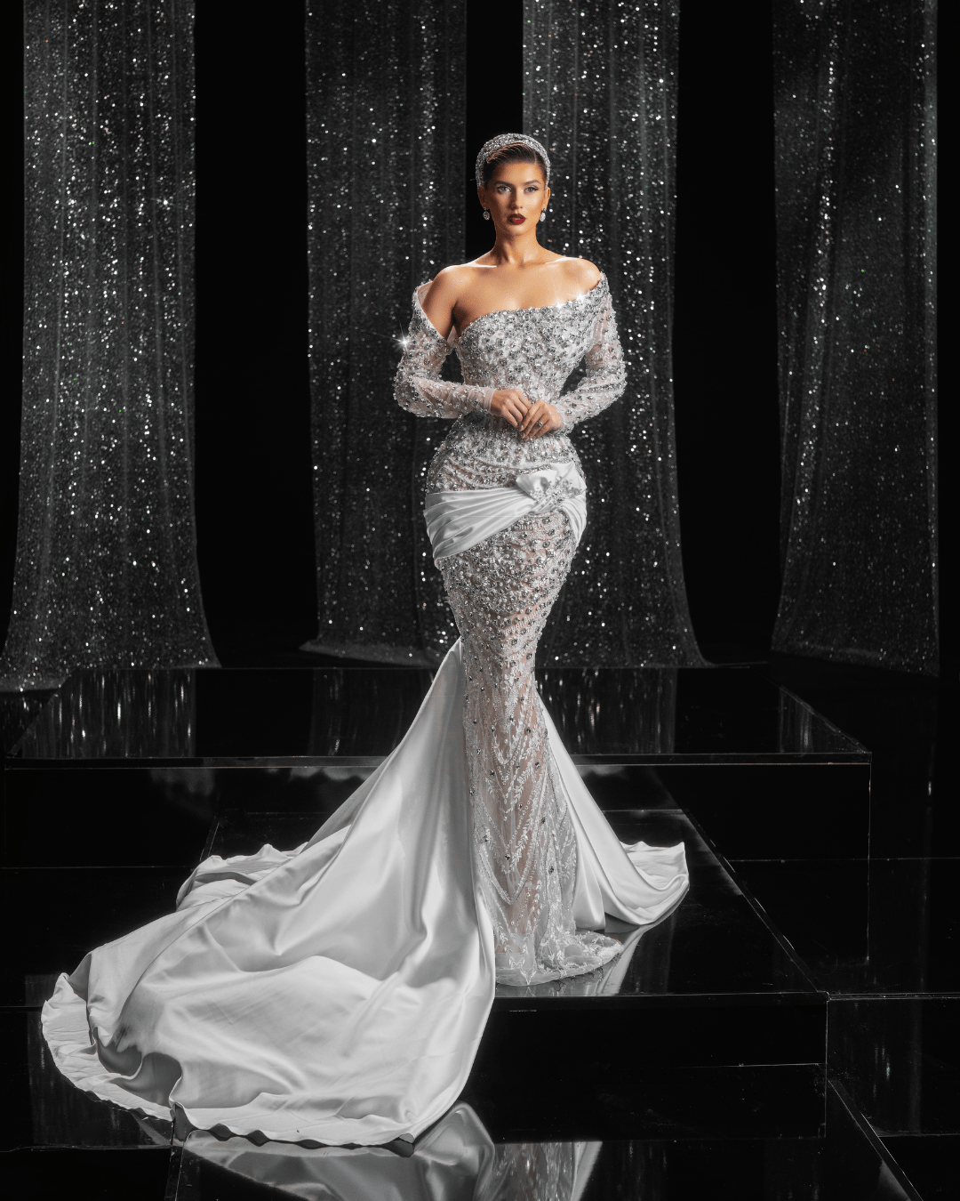 Silueta Bridal Dress with Pearls and Long Sleeves - BLINI