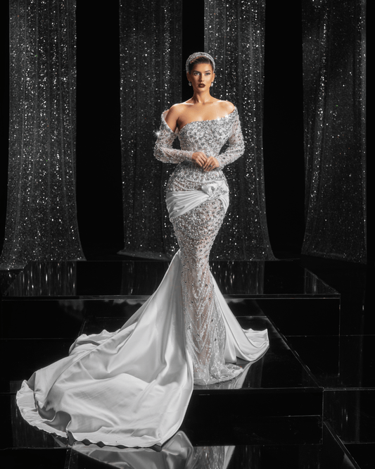 Silueta Bridal Dress with Pearls and Long Sleeves - BLINI
