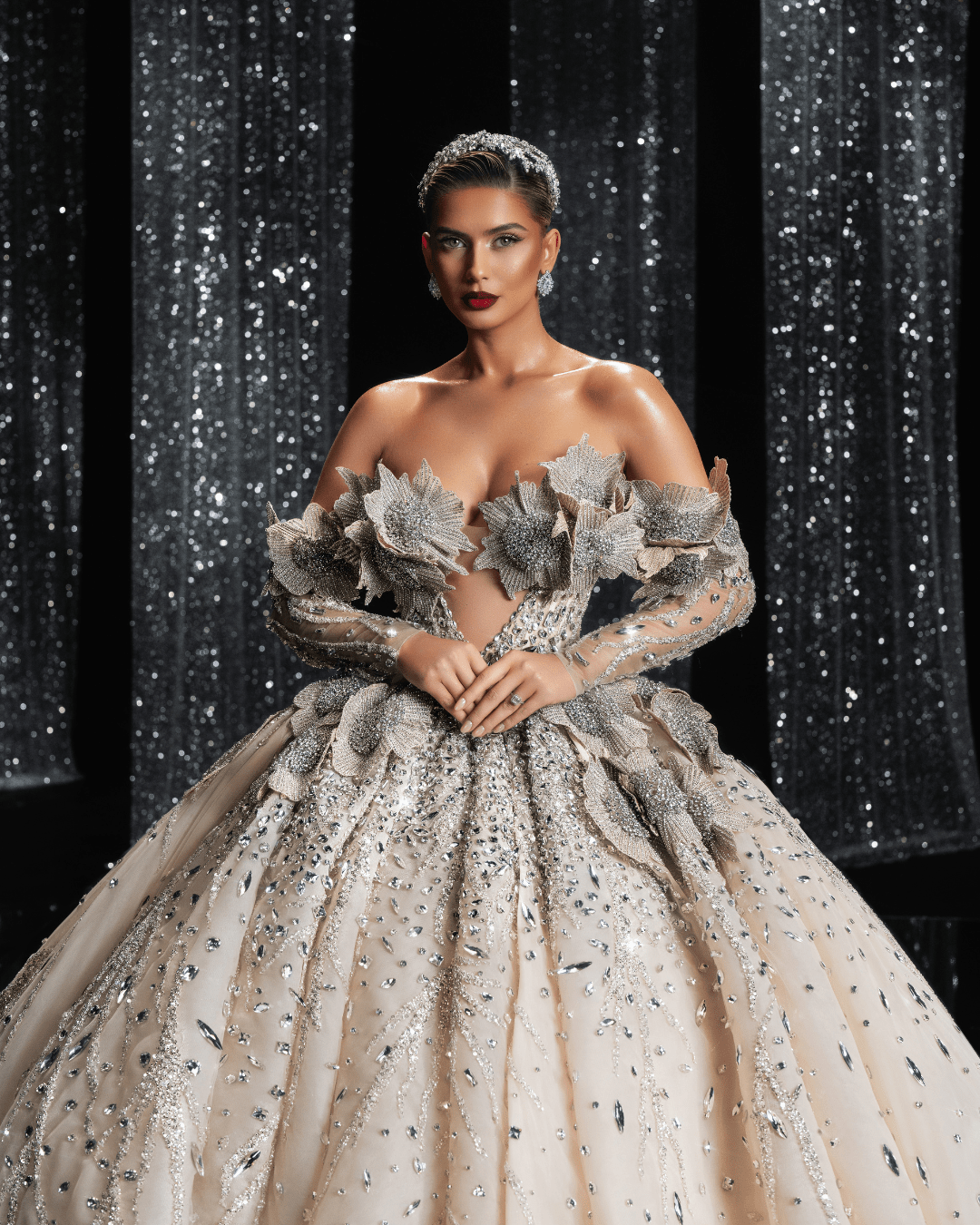 Siola Bridal Dress with Crystals and Flowers - BLINI