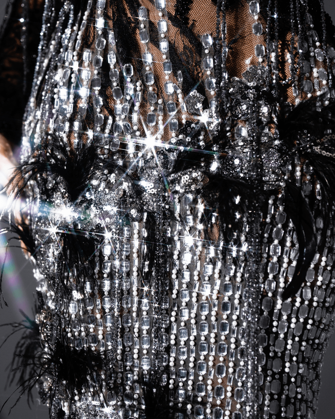 Sonya Black and Silver Long Dress with Crystals - BLINI