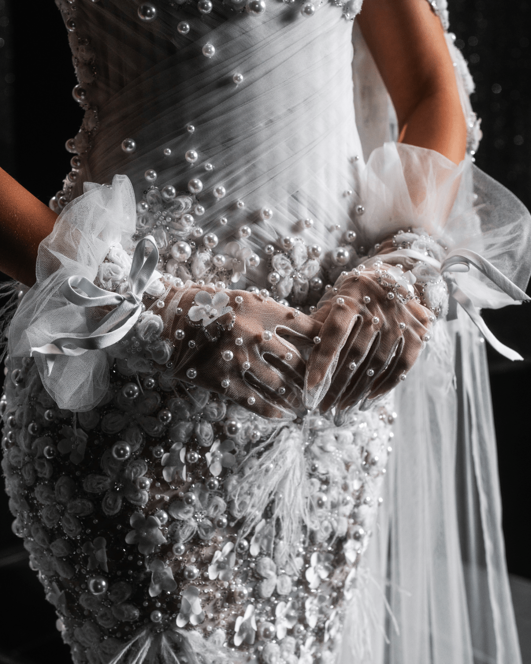 Talyane Bridal Dress with Side Capes and Flowers - BLINI