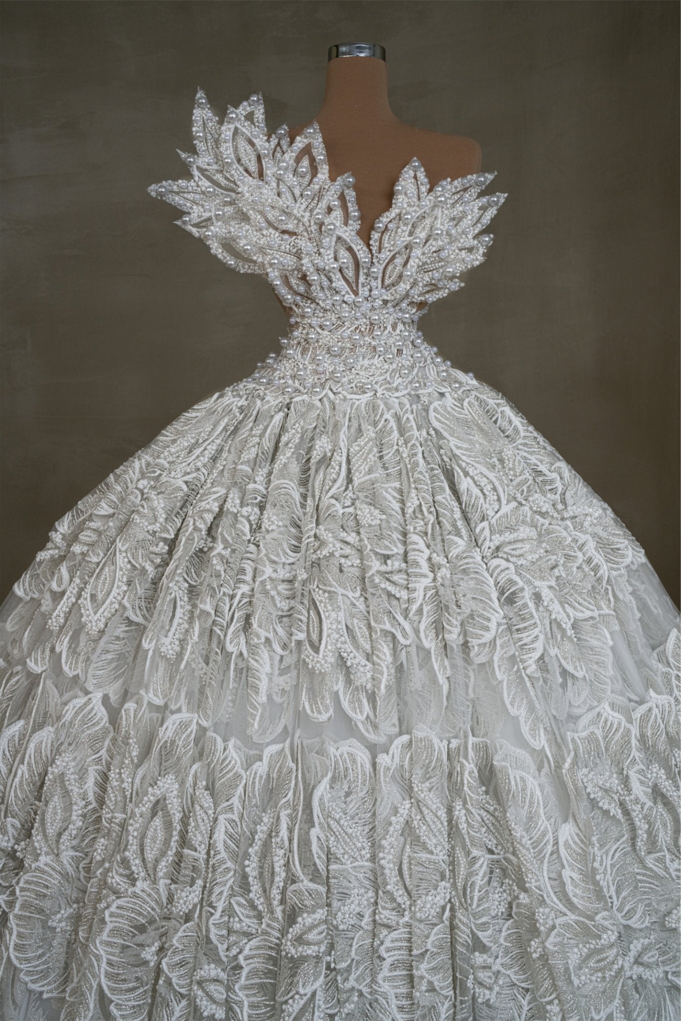 Tatiana Sleeveless Gown with Pearl and Floral Lace - BLINI