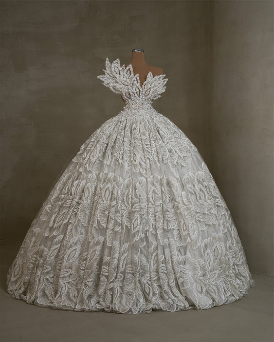 Tatiana Sleeveless Gown with Pearl and Floral Lace - BLINI