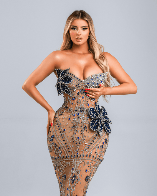 Tenese Nude Dress with Flowers and Crystals - BLINI