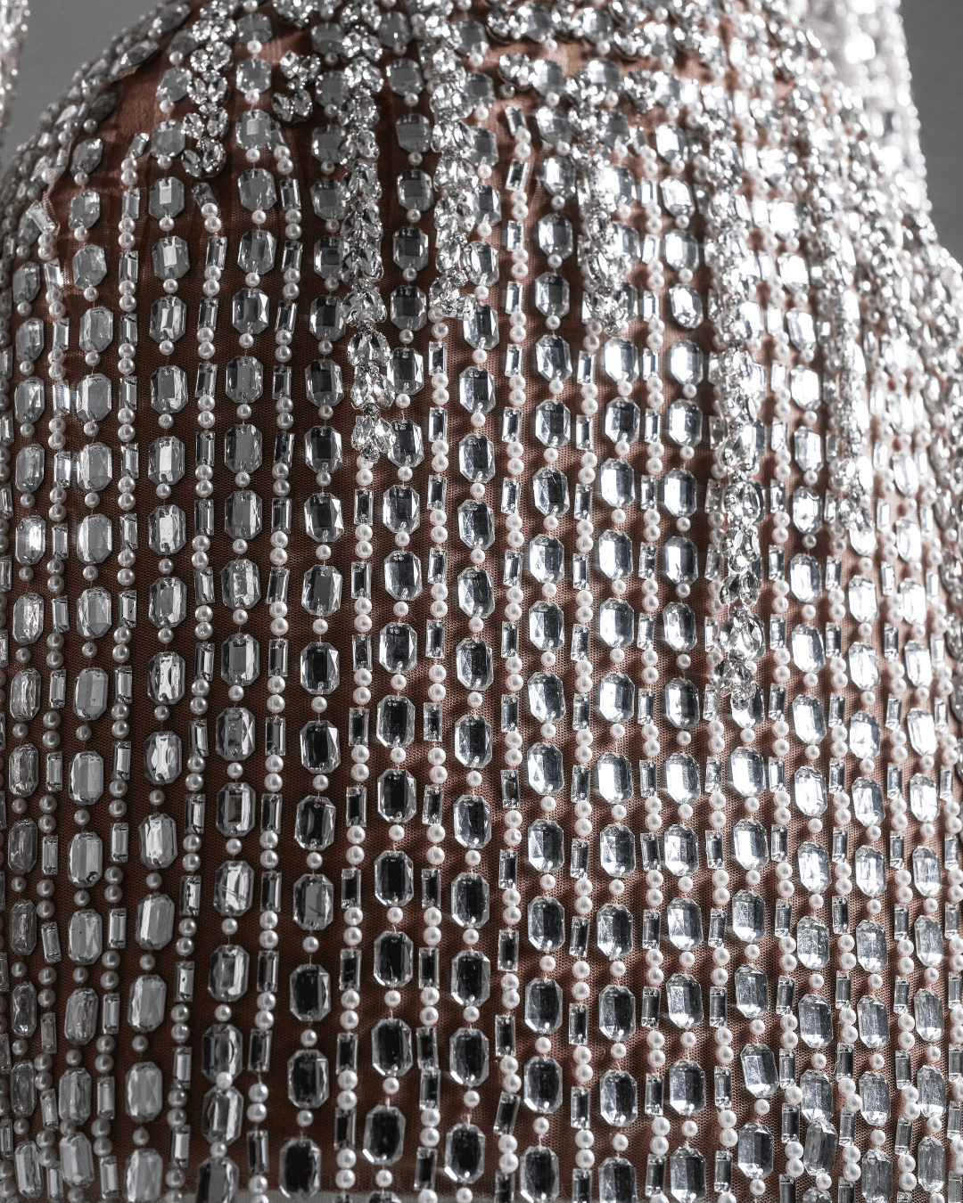 Toa Silver Long Dress with Crystals and Flowers - BLINI