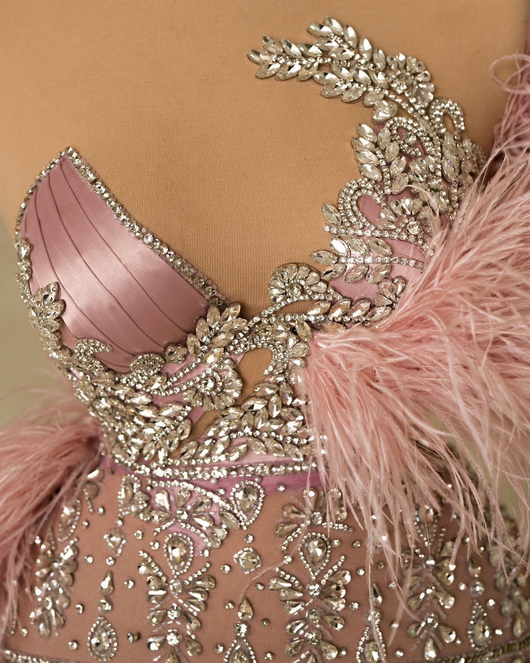 Toriella Pink Dress with Crystals and Feathers - BLINI