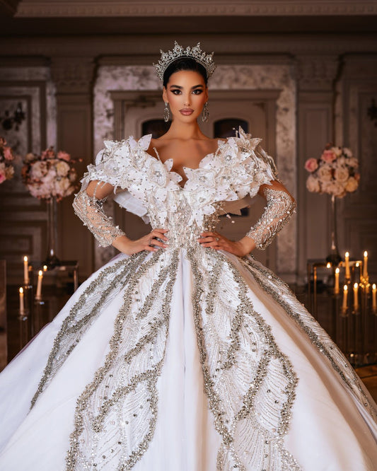 Treísa Bridal Dress with Crystals and Flowers - BLINI