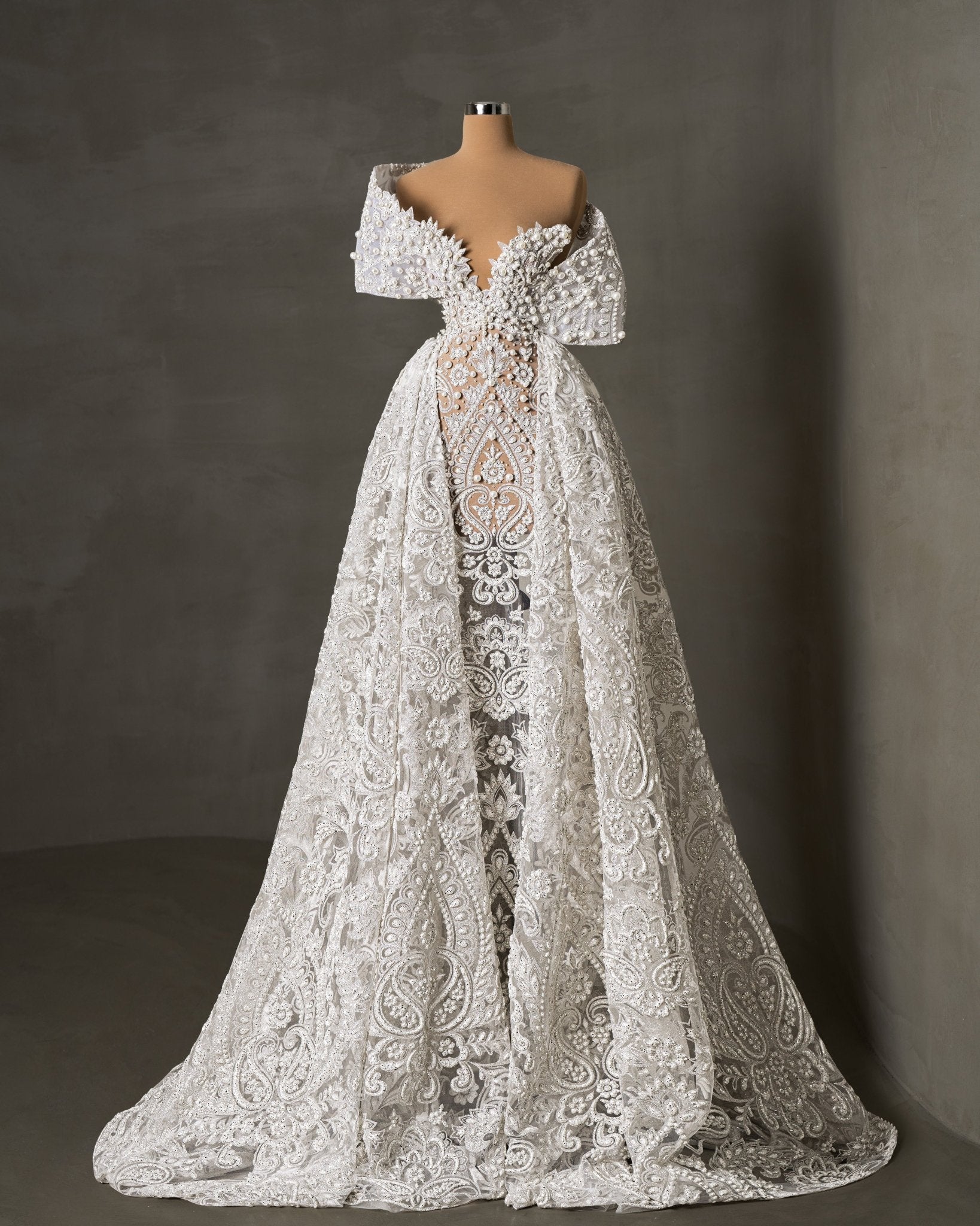 Tressia Bridal Dress With Overskirt and Pearls - BLINI