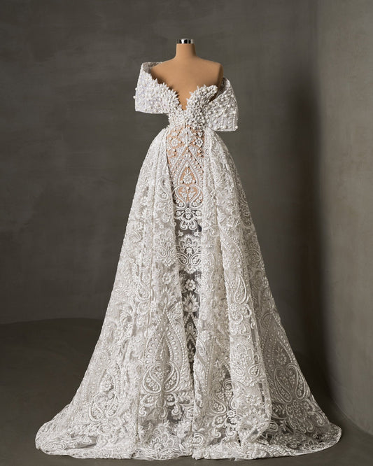 Tressia Bridal Dress With Overskirt and Pearls - BLINI
