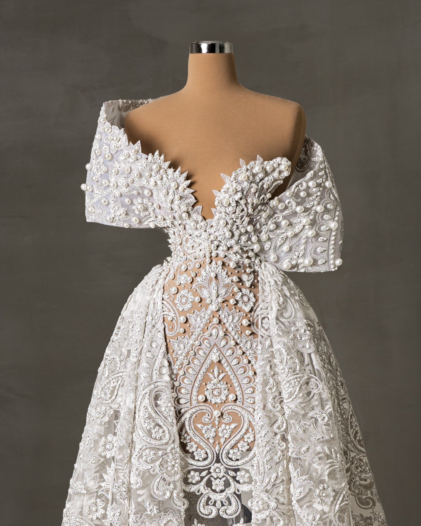 Tressia Bridal Dress With Overskirt and Pearls - BLINI