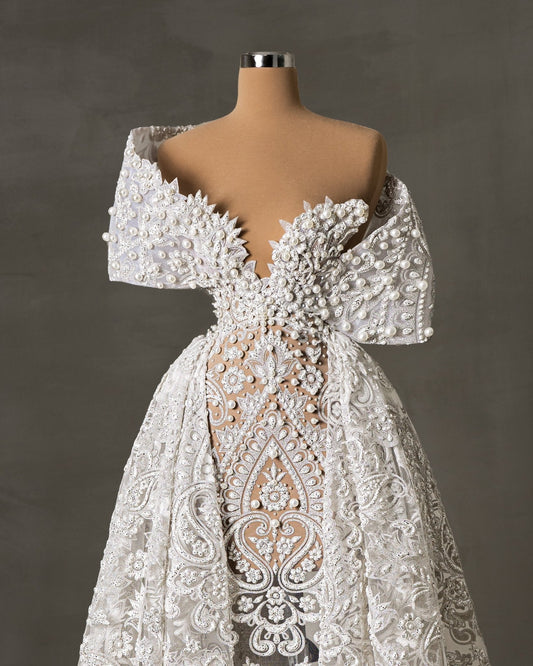 Tressia Bridal Dress With Overskirt and Pearls - BLINI