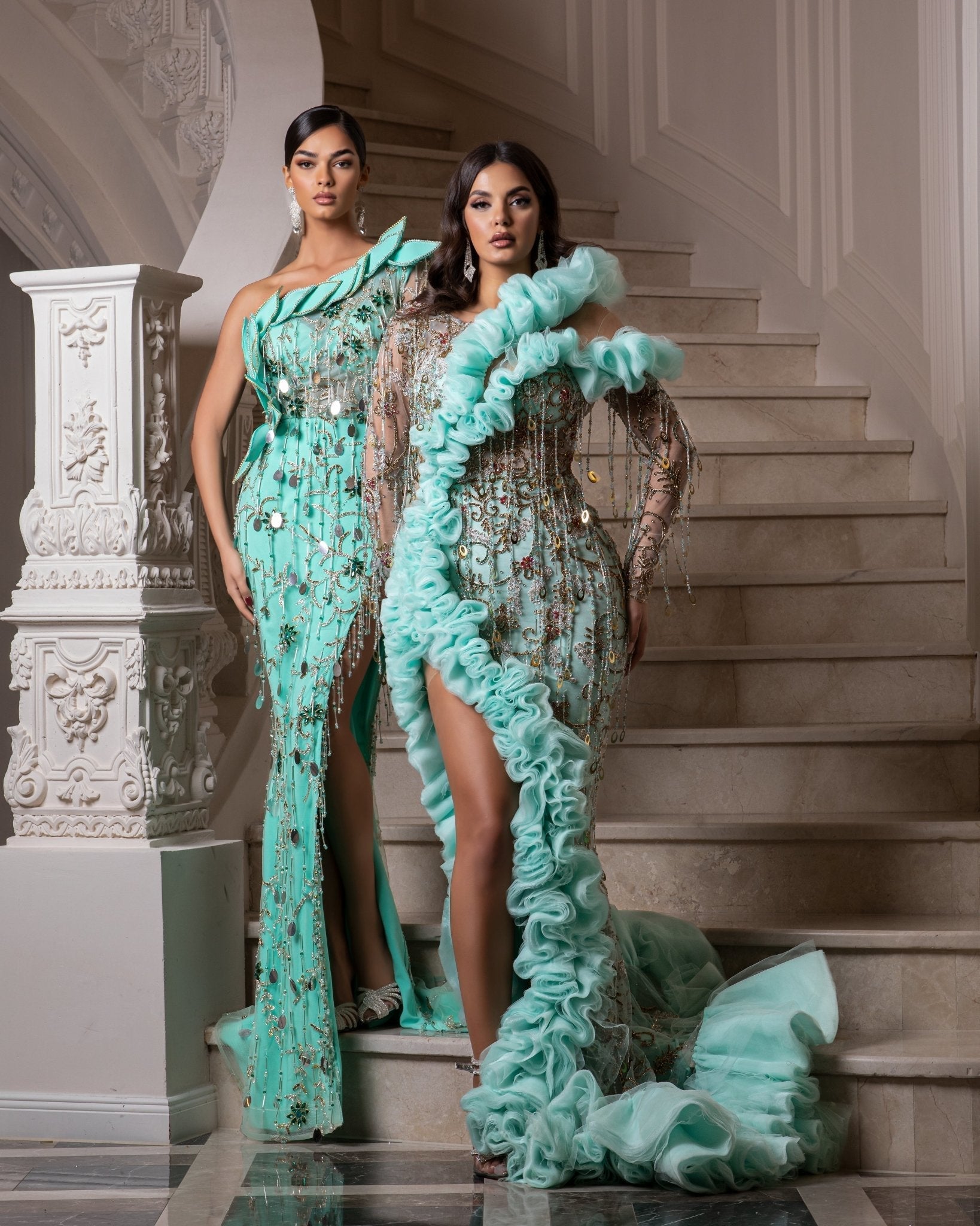 Truffle Shiny Tassel Embellished Deep Slit Dress - BLINI