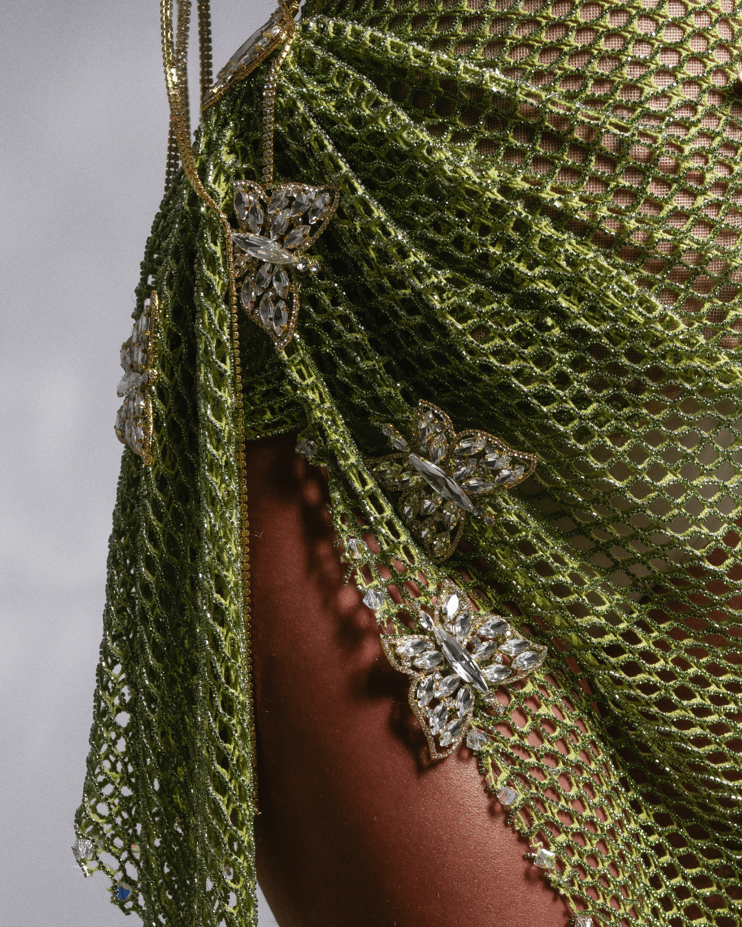 Uneya Green Short Dress with Cut - Outs and Crystals - BLINI