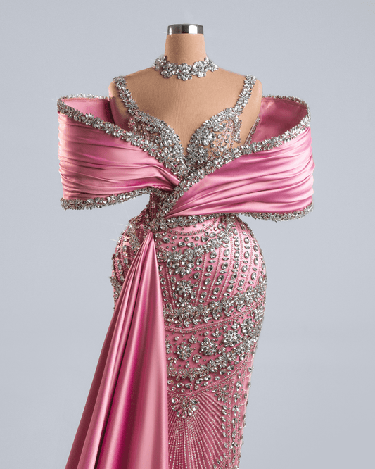 Vareve Pink Dress with Side Cape and Crystals - BLINI