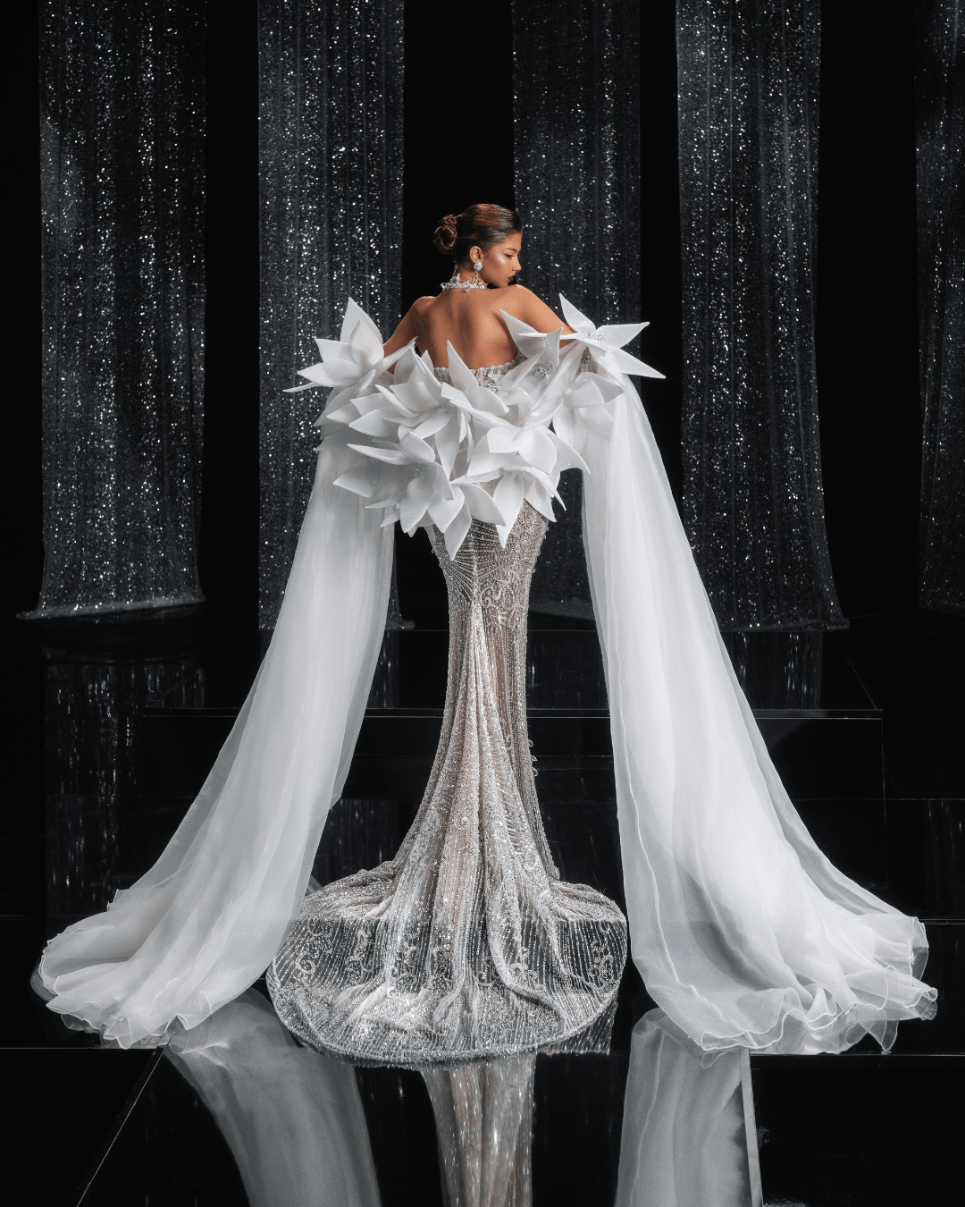 Verenesa Bridal Dress with Crystals and Shoulder Cape - BLINI
