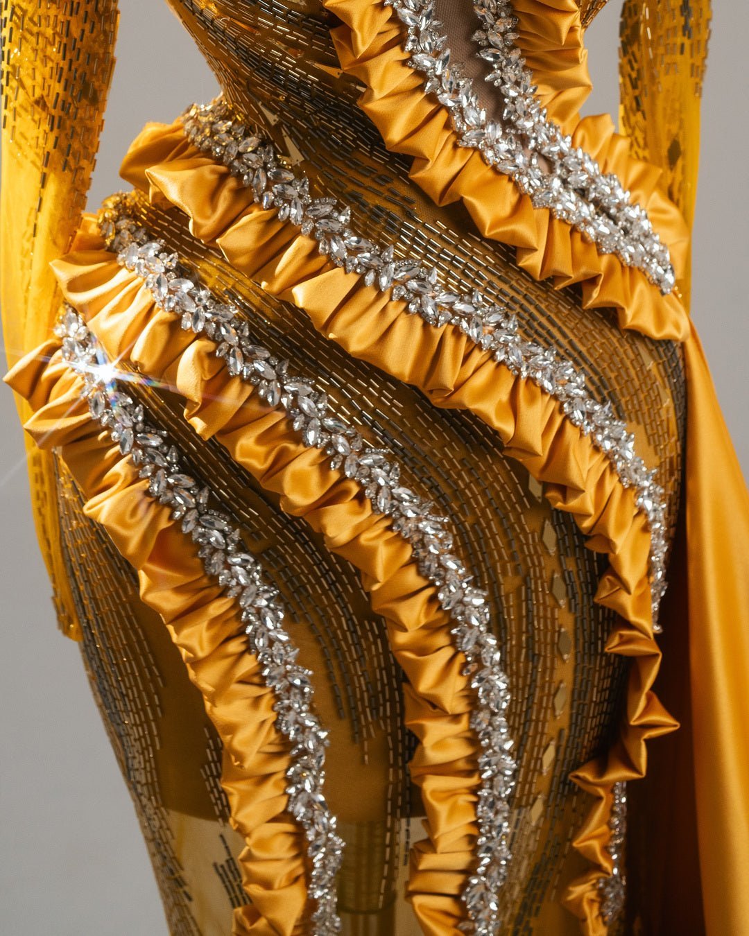 Yanna Yellow Dress with Long Sleeves and Crystals - BLINI