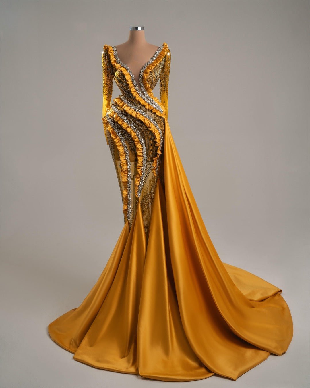 Yanna Yellow Dress with Long Sleeves and Crystals - BLINI