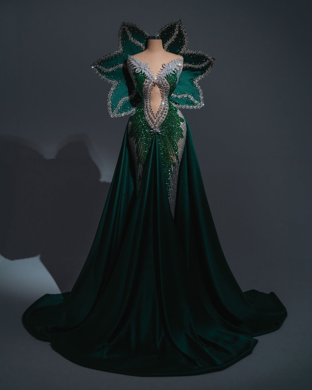 Ylenia 3D Green Dress with Crystal and Petal Design - BLINI